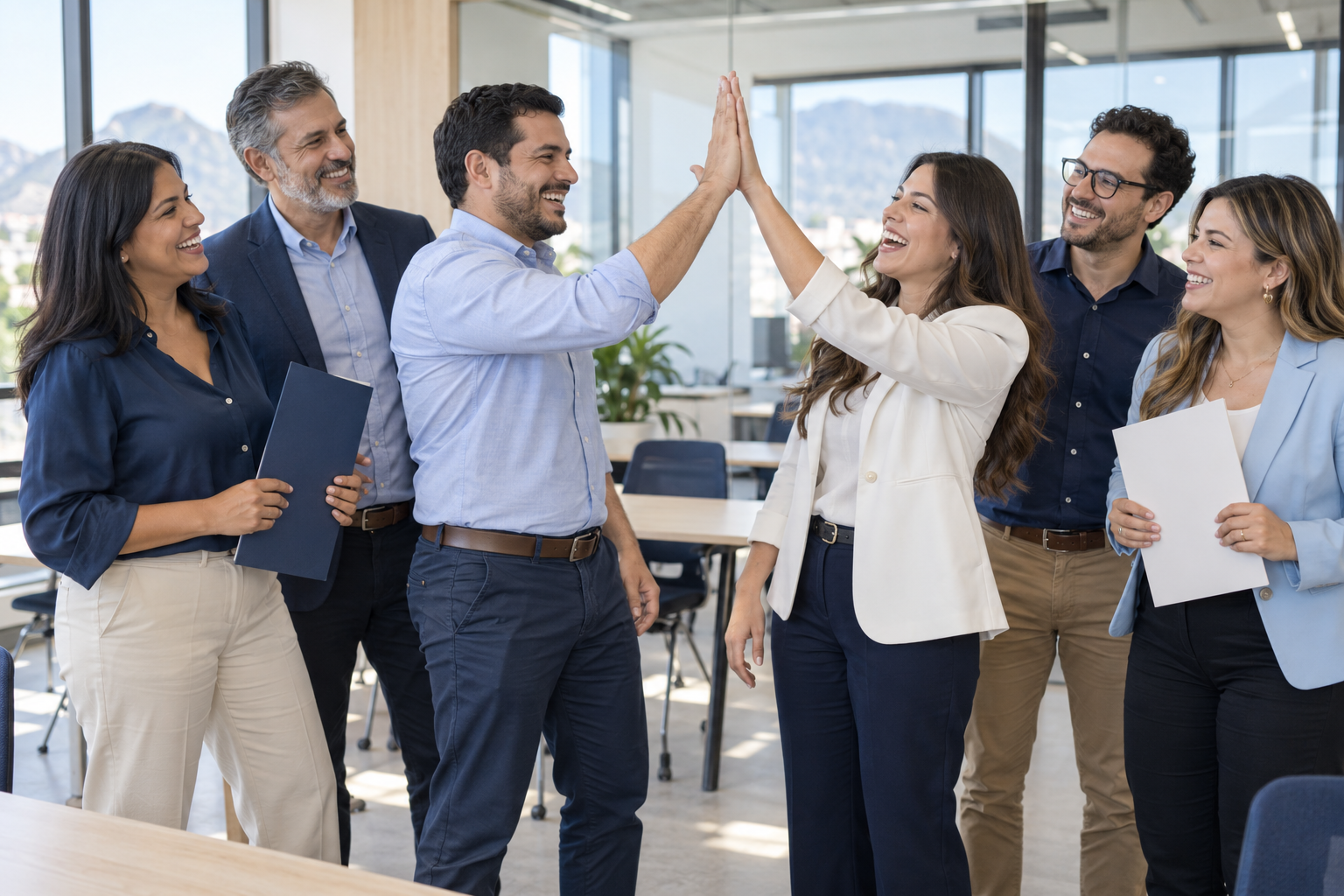 Grupo de profesionales celebrando al finalizar su programa de certificación con MAPO