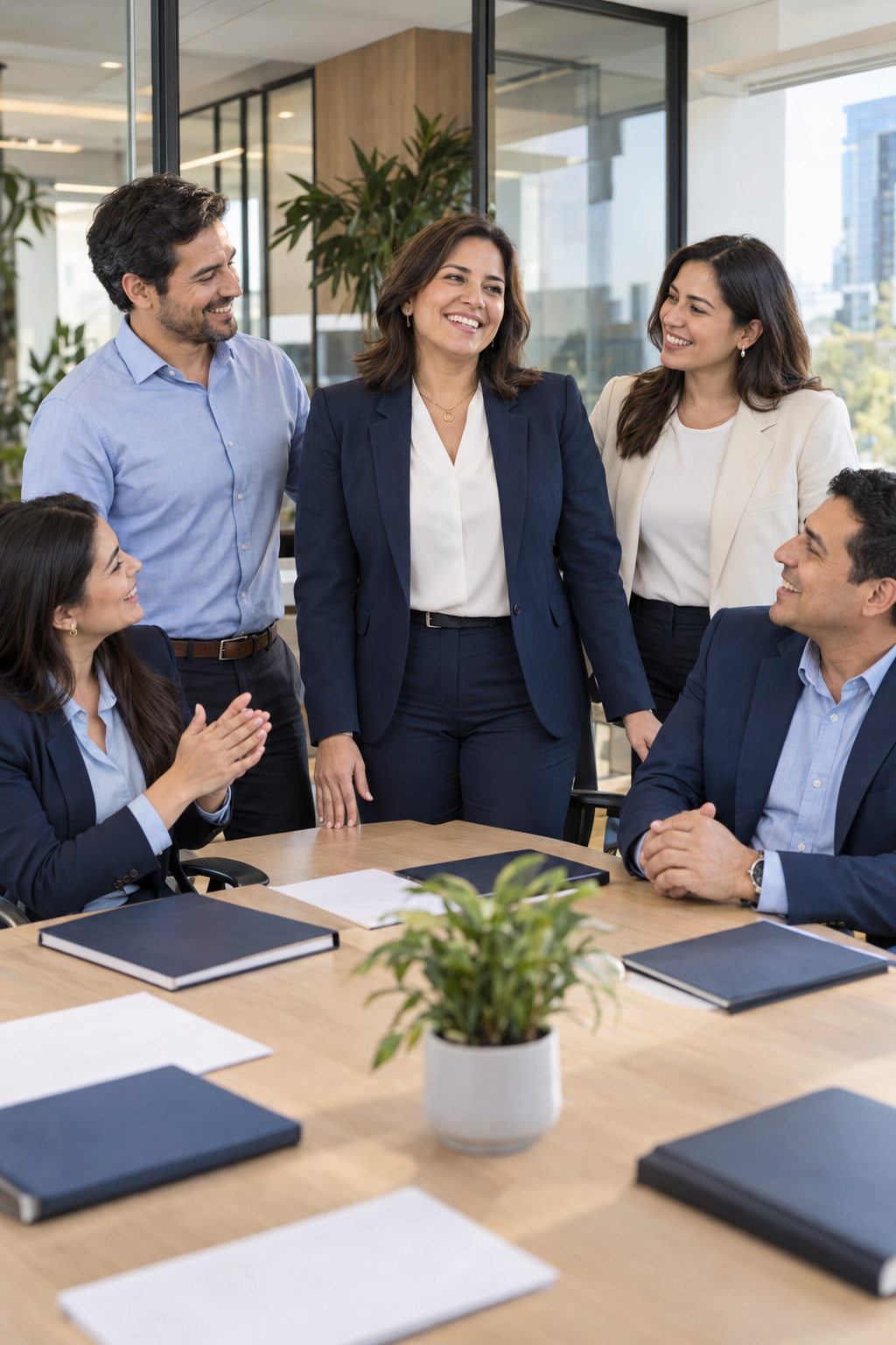Equipo corporativo celebrando un logro tras su capacitación
