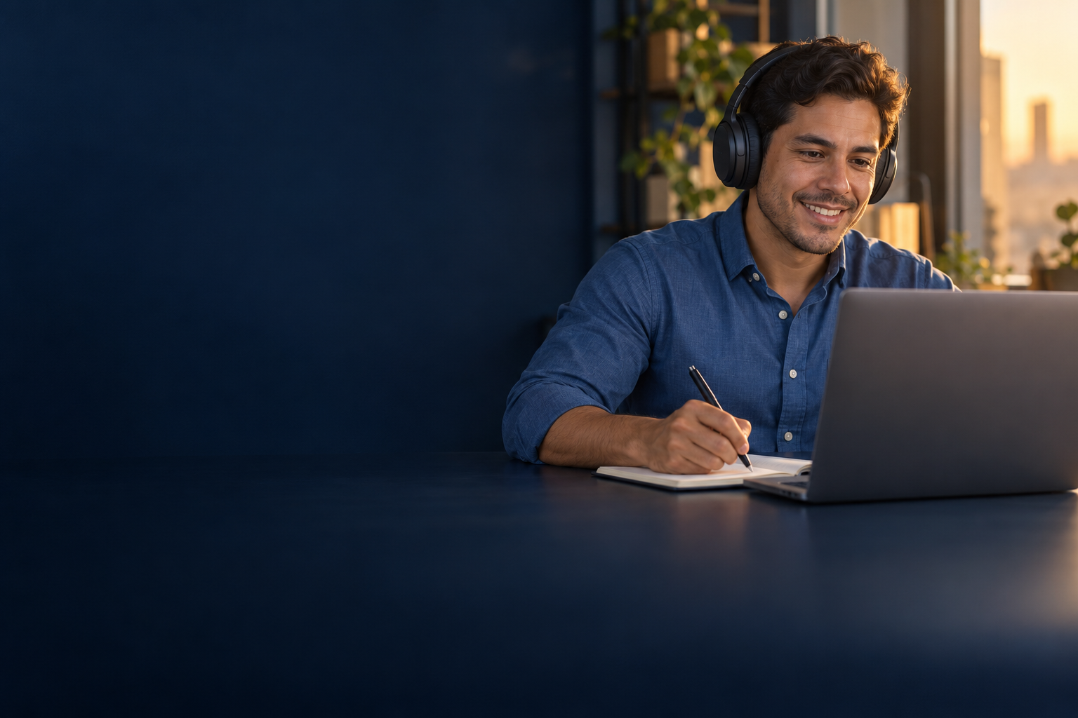 Profesional tomando una clase en vivo en línea desde su laptop